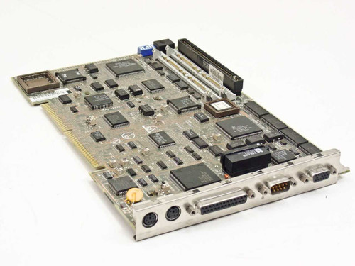 Compaq 136521-001 386 SX system board – angled top view showing ISA edge connector, PS/2, DB25, and DB9 ports on bracket