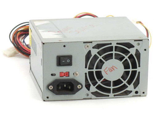 Moyetec MPA-300A 300W ATX power supply – rear view showing IEC power inlet, on/off switch, voltage selector, and 80mm exhaust fan with handwritten label