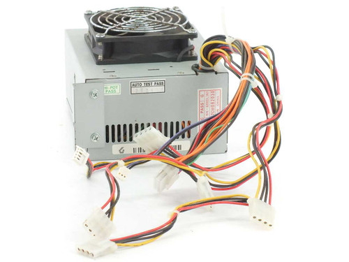 Gateway 6500125 Power Tronics WK-6200DL3N ATX power supply — side view showing output wiring harness with Molex connectors and Auto Test Pass QC label