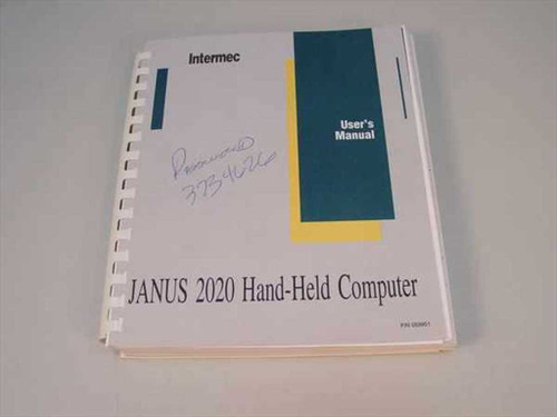 Intermec JANUS 2020 Hand-Held Computer User's Manual 059951 — front cover, spiral-bound, shows handwritten password note on cover