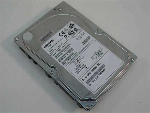 Compaq 336366-001 9.1GB Wide Ultra 3 SCSI hard drive – top label view showing CPN and CT number