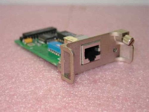 Cabletron 9001149-00 Ethernet module angled view showing RJ45 port and green PCB with metal bracket