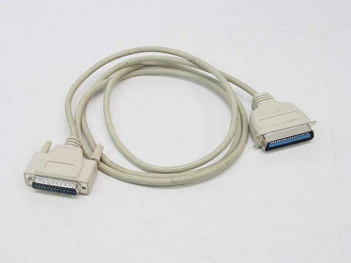 Parallel printer cable DB25 male to Centronics 36 male full length view on white background