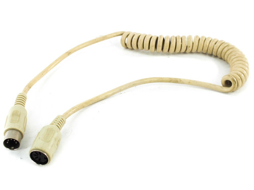 AT keyboard extension cable with 5-pin DIN connectors, coiled beige style, full cable view