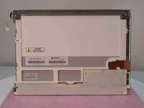Sharp LQ12X43 LCD screen – rear panel showing label, flex ribbon connector, and mounting brackets