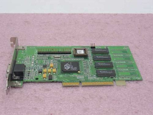 ATI 3D Rage Pro AGP graphics card top-down view showing main GPU chip, memory chips, and AGP edge connector