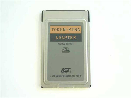 AST 230372-001 Rev A TR 16/4 PCMCIA Token Ring Adapter Card – front label view showing model and part number