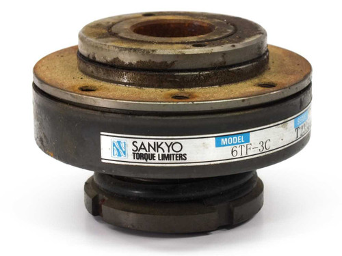 Sankyo 6TF-3C Torque Limiter side view showing model label and flange body with surface wear