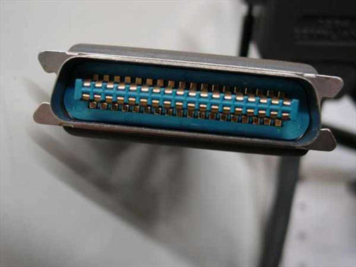 Close-up of Centronics 36 (CN36) male connector with gold-plated contacts on blue insulator body