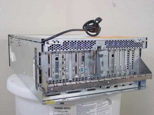 IBM 7026-H80 RS/6000 server rear I/O panel showing multiple populated PCI expansion slots and riser assembly with power cable attached