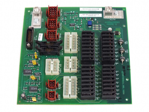 Motorola SGPN4019A Microcite Line Power Board — front component side showing red, white, and black multi-pin connectors, D-sub connector, and ICs on green PCB