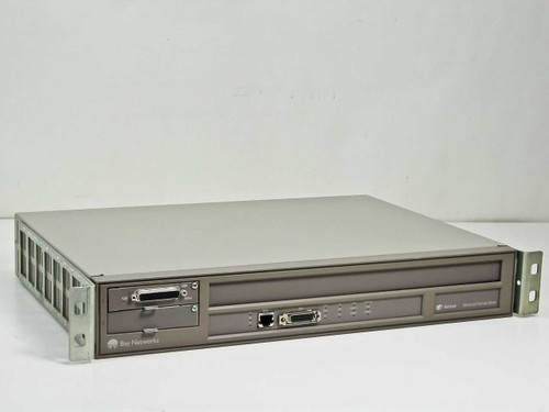Bay Networks CV1001001 Advanced Remote Node — front panel view showing DB-44 serial module in slot 1, Ethernet port, status LEDs, and Bay Networks logo