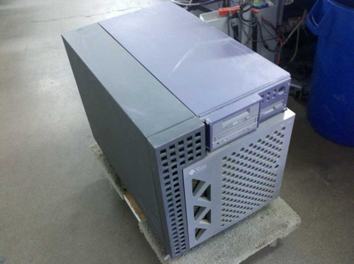 Sun Ultra Enterprise 450 tower server front view showing Sun logo badge and ventilation panel on pallet