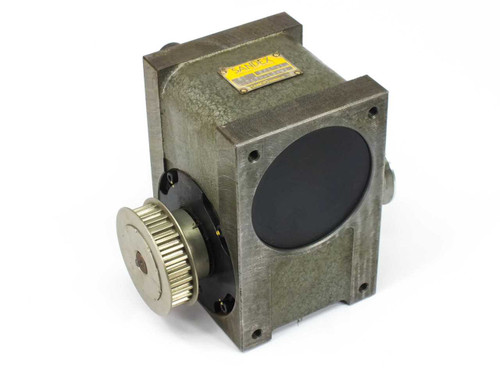Sankyo Sandex 6E Rotary Index Drive – front-left isometric view showing toothed belt input pulley and cast iron housing