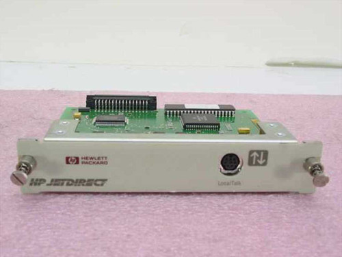 HP JetDirect J2341-60129 LocalTalk print server card — front panel view showing HP Hewlett-Packard branding, LocalTalk Mini-DIN port, and edge connector