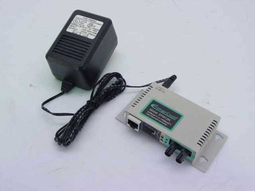 EtherCom EFM12N-T Fast Ethernet media converter with included Hon-Kwang power adapter — front and top view