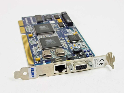 Madge 152-320-02 Blue+ 16/4 ISA Token Ring adapter card – angled front view showing RJ-45 and DB9 bracket ports and blue PCB with main controller ICs