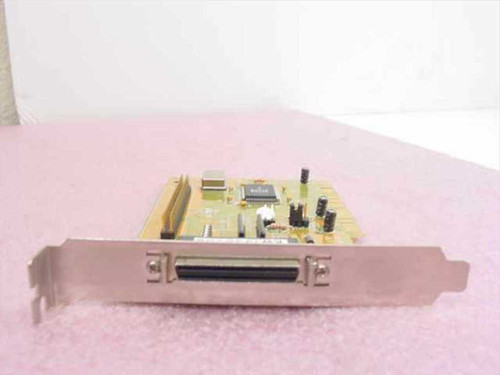 Kouwell KW-801V10 PCI SCSI Controller Card 80IV10 — angled front view showing bracket with 50-pin Centronics external SCSI connector