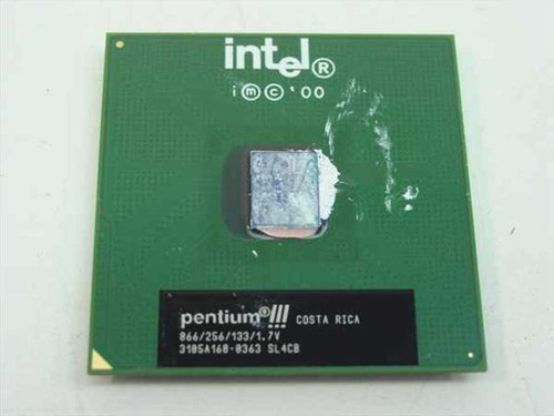 Intel Pentium III SL4CB 866MHz FC-PGA CPU — top view showing Intel logo, Pentium III label, and 866/256/133/1.7V markings