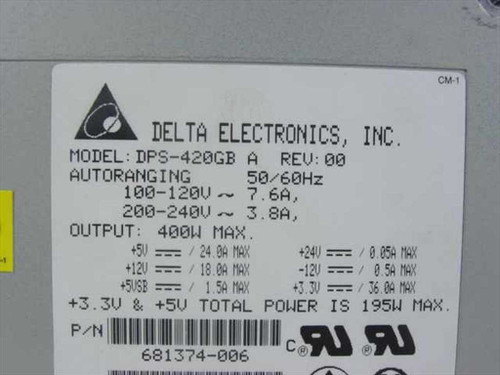 Delta Electronics DPS-420GB 195 W Hot Plug Autoranging Power Supply-681374-006