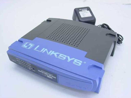 Linksys BEFSR41 EtherFast Cable DSL 4-Port Router – front-left angled view with power adapter