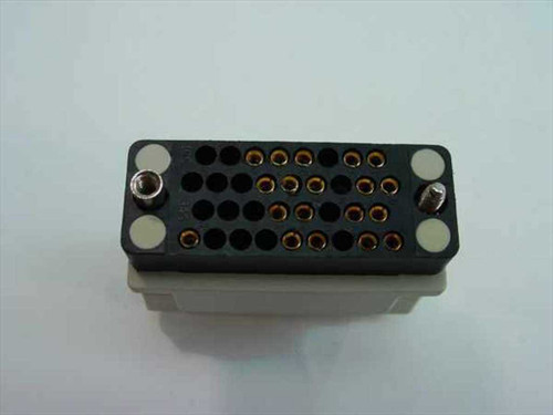 Racal 27C522-02 adapter – end view showing 34-pin female IDC socket with gold pin contacts and dual mounting screws