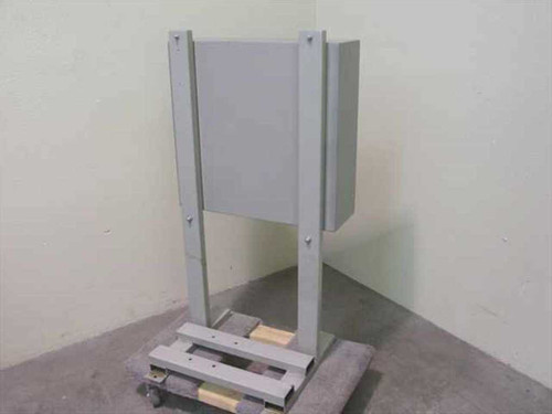 Leybold-Heraeus electrical enclosure rear and side view showing freestanding pedestal stand and base frame