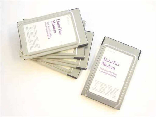 IBM 25H6420 PCMCIA Data/Fax Modem PC Cards — front label view showing multiple units in a stack