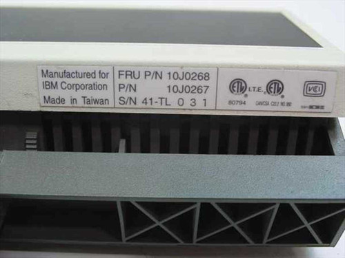 IBM 10J0268 LED customer display – label closeup showing FRU P/N 10J0268, P/N 10J0267, S/N 41-TL 031, Made in Taiwan, ETL and VCCI certifications