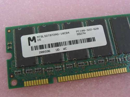 Micron MT9LSDT872AG-10CB4 64MB PC100-322-620 ECC SDRAM – close-up of label showing part number and date code