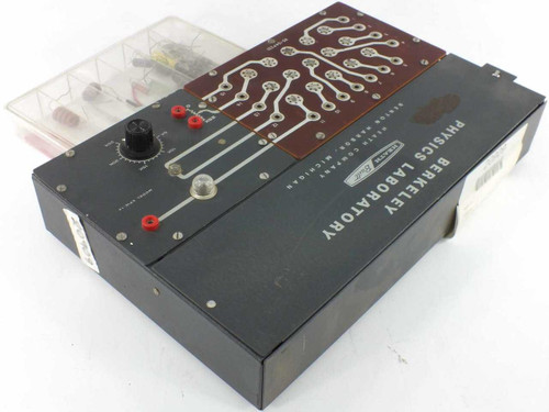 Heath EPW-14 Berkeley Physics Lab tester side and front view showing brown circuit board panel, knob, and binding posts with parts box