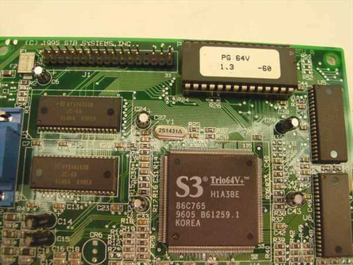 STB Systems S3 Trio64V+ 86C765 chip close-up showing S3 Trio64V+ markings, copyright 1995 STB Systems