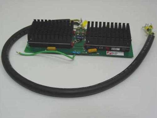RO Associates DB28-24S-2 attachment plate with two uV28-24 DC-to-DC converter modules and heatsinks — top front view with cable harness