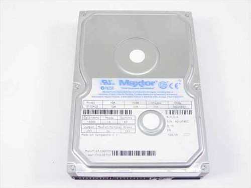 Maxtor 51024U2 10.2GB IDE 3.5-inch hard drive — top label view showing model, HDA, PCBA, and specification data