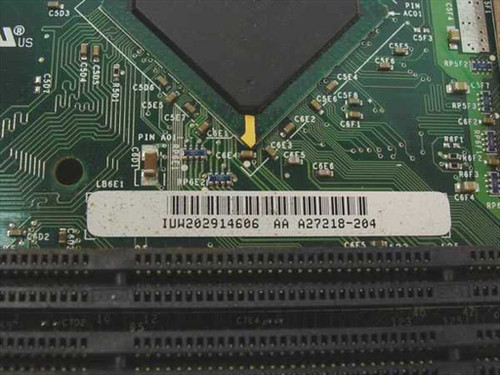 Intel A27218-204 motherboard label closeup showing part number IUW202914606 AA A27218-204 and chipset area