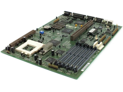 AT&T 008-0078254 Socket 5 system board — opposite angled view showing ISA and PCI riser slot connectors and SIMM bank