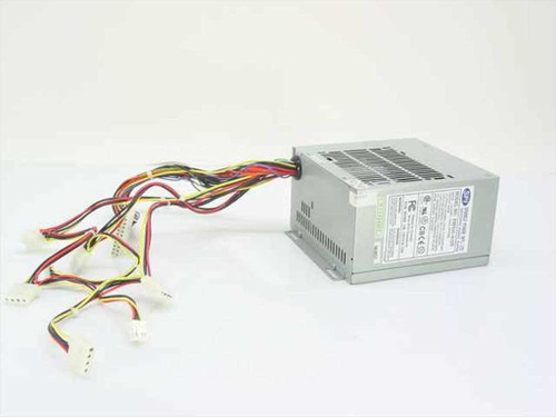 SPI FSP235-61GT 235W ATX switching power supply – three-quarter front view showing unit body and attached cable harness with Molex and Berg connectors