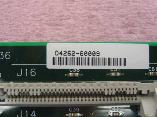 HP D4262-60009 Memory Board – close-up of barcode label showing part number D4262-60009 and connector edge with slot designations J14 and J16