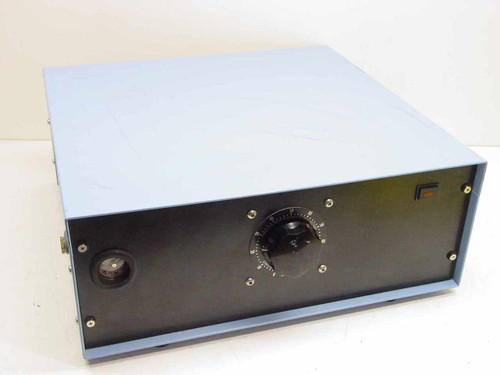Staco SQ 1010 Variac in Equipto steel instrument cabinet — 3/4 front-left view showing blue enclosure, front panel dial, and meter