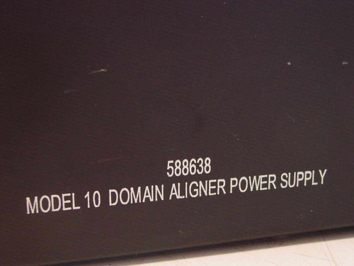 RJD Controls Model 10 Domain Aligner Power Supply 588638 — close-up of label on power supply unit showing part number 588638 and model name