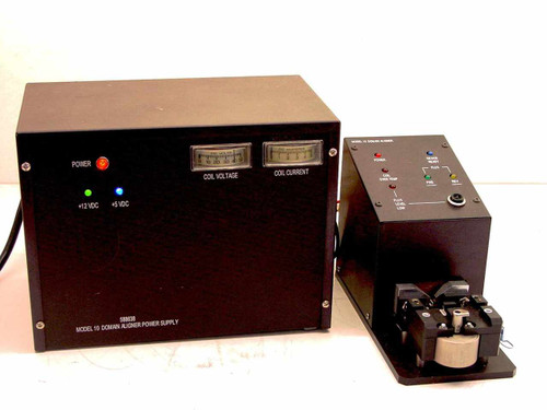 RJD Controls Model 10 Domain Aligner Power Supply 588638 — full system view showing power supply unit left and aligner head right on white background