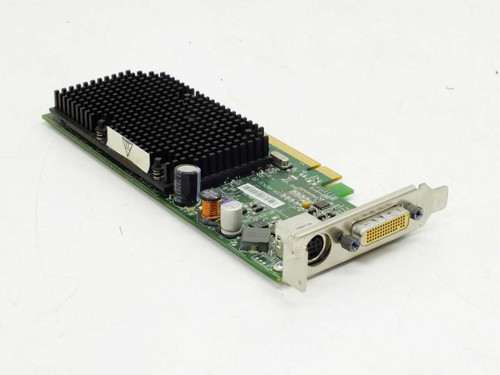 Dell JJ461 ATI Radeon X1300 256MB low profile PCIe video card – angled top view showing heatsink and DMS-59 and S-Video bracket ports