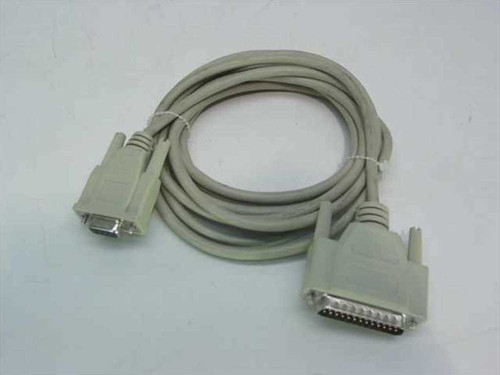 DB-25 Male to DB-9 Female RS-232 serial modem cable — full cable coiled showing both connectors