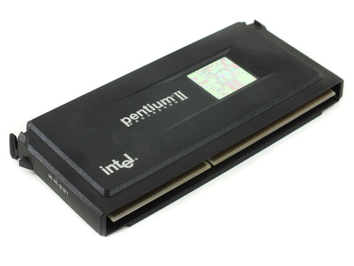 Intel Pentium II SL2U6 SECC processor — top view showing Pentium II branding and Intel logo