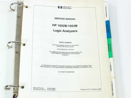 HP 1652B/1653B Logic Analyzers Service Manual