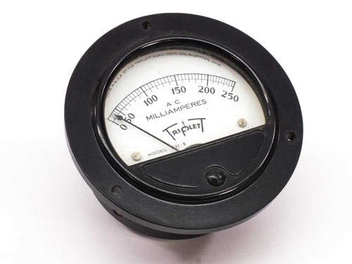 Triplett 331-S AC Milliamperes panel meter front view showing 0-250mA analog scale and black round housing
