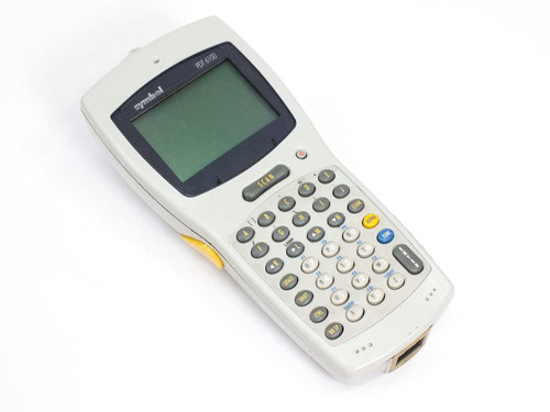 Symbol PDT6100 handheld portable data terminal front view showing LCD display, SCAN button, and full alphanumeric keypad