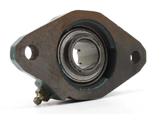 Dodge F2BDL015 flange bearing unit reverse angle showing cast iron housing and bearing insert