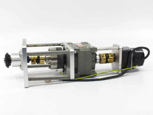 Sankyo Sandex P50 parallel indexing drive assembly – left-side 3/4 view showing bevel gear output and yellow ground wire