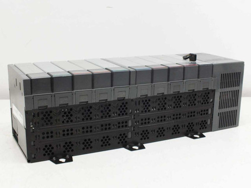 Allen-Bradley 1746-A10 SLC 500 rack rear view showing module venting and wiring connections on backplane